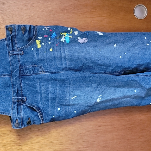Cat & Jack Distrssed Painted Denim overalls Kid's Size L (10/12) - Picture 3 of 5